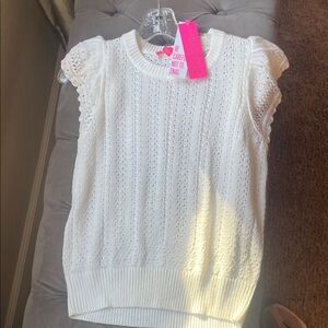 Lilly Pulitzer White Knit Short flutter Sleeve Sweater